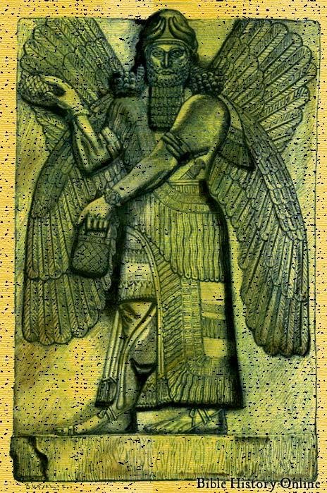 Ancient Assyrian Gate Reliefs With Winged Genies