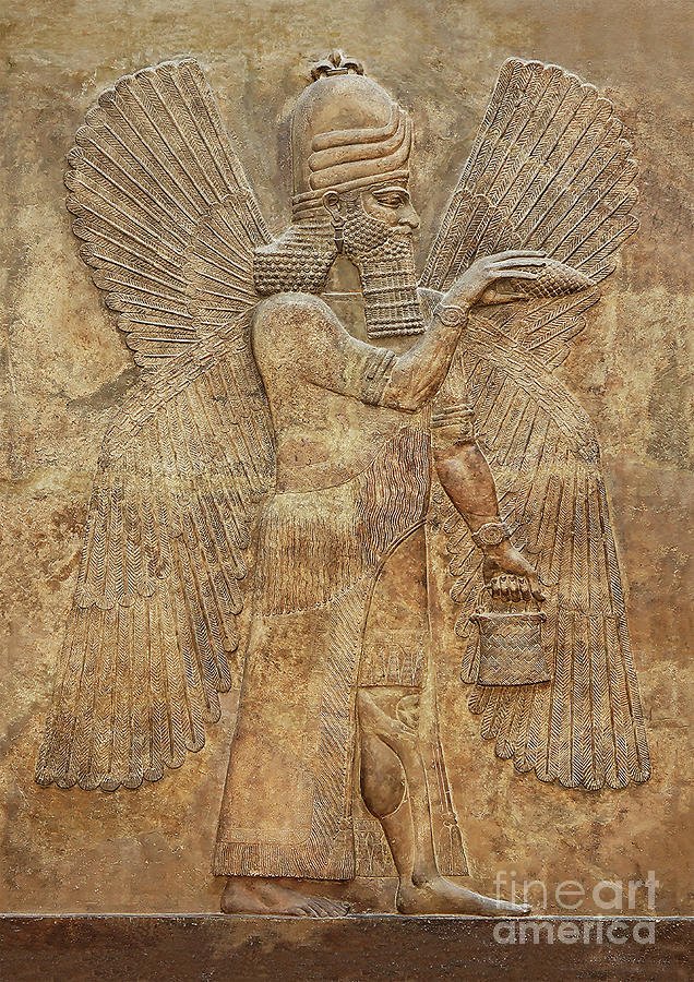 Ancient Assyrian Gate Reliefs With Winged Genies
