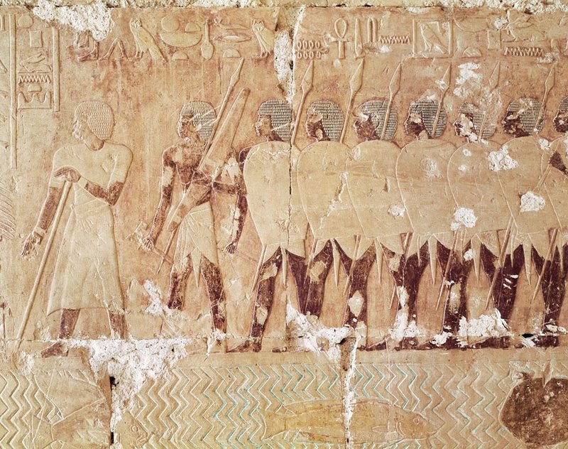 Ancient Egyptian Slingshot Soldiers Relief