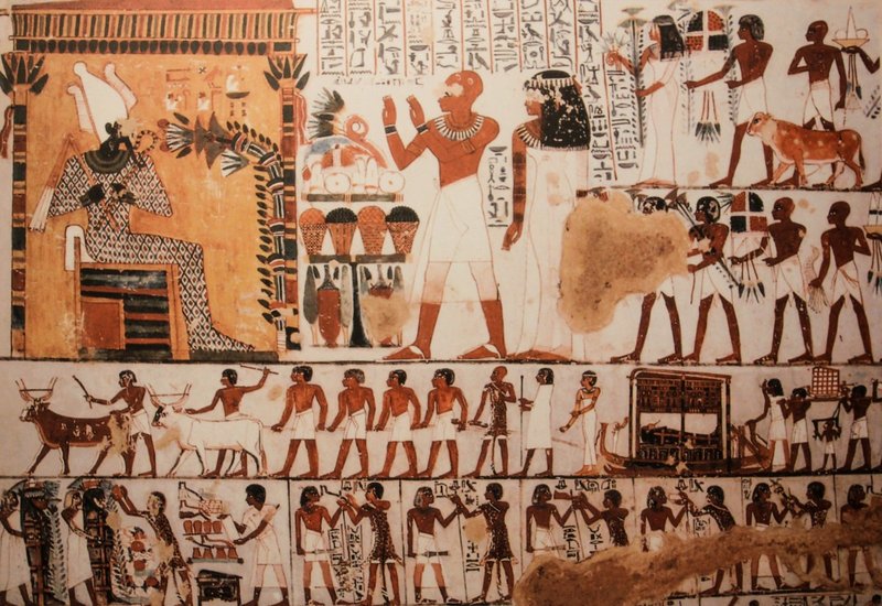 Ancient Egyptian Wall Painting Of Farming Scenes