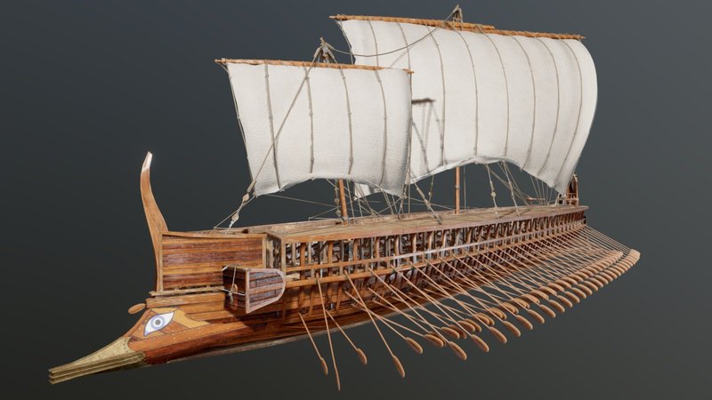 Ancient Greek Trireme Ship Model<span class=