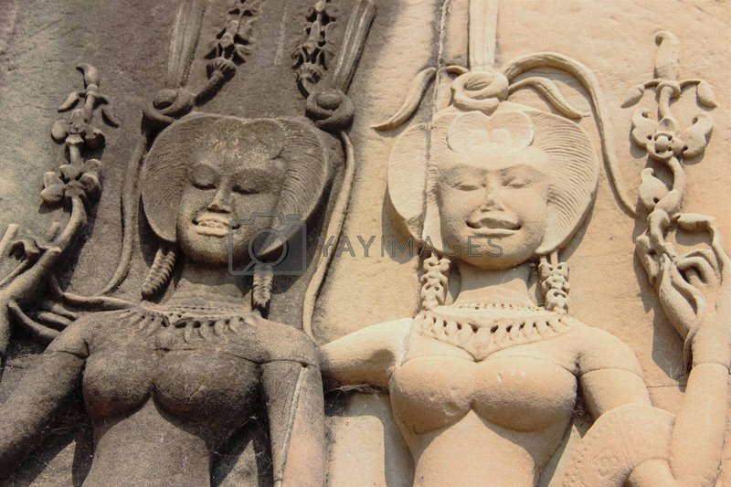 Ancient Khmer Apsara Dancer Carvings