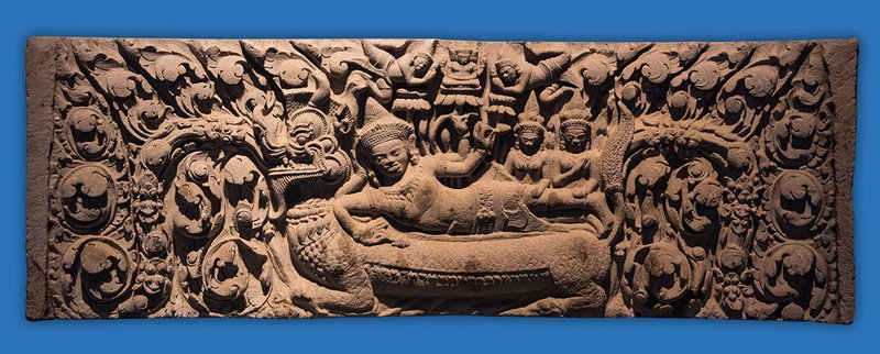 Ancient Khmer Lintel Of Vishnu Reclining