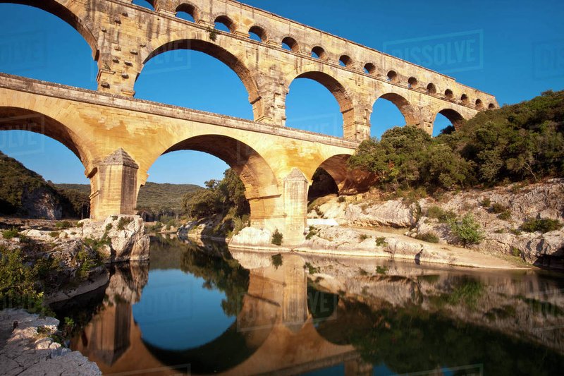 Ancient Roman Aqueduct In Pont Du Gard<span class=