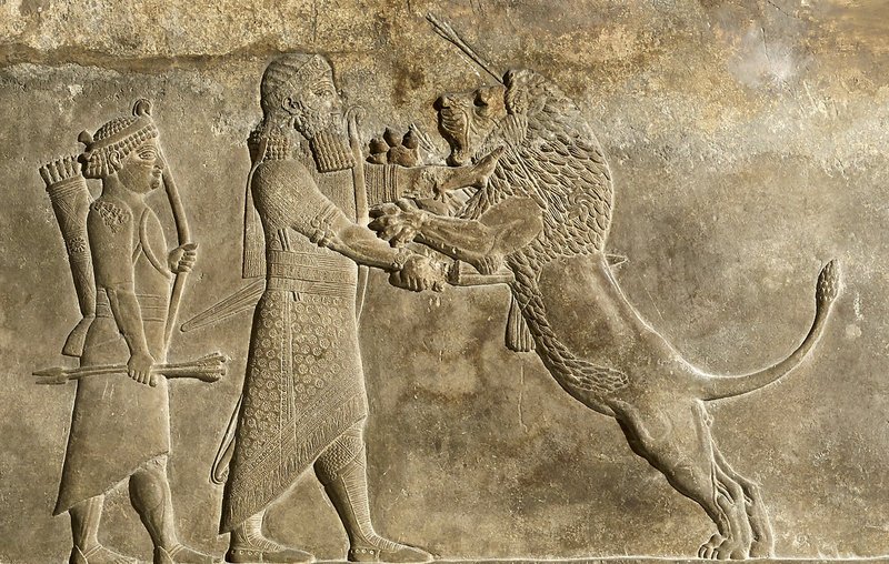 Assyrian Relief Of King Hunting Lions