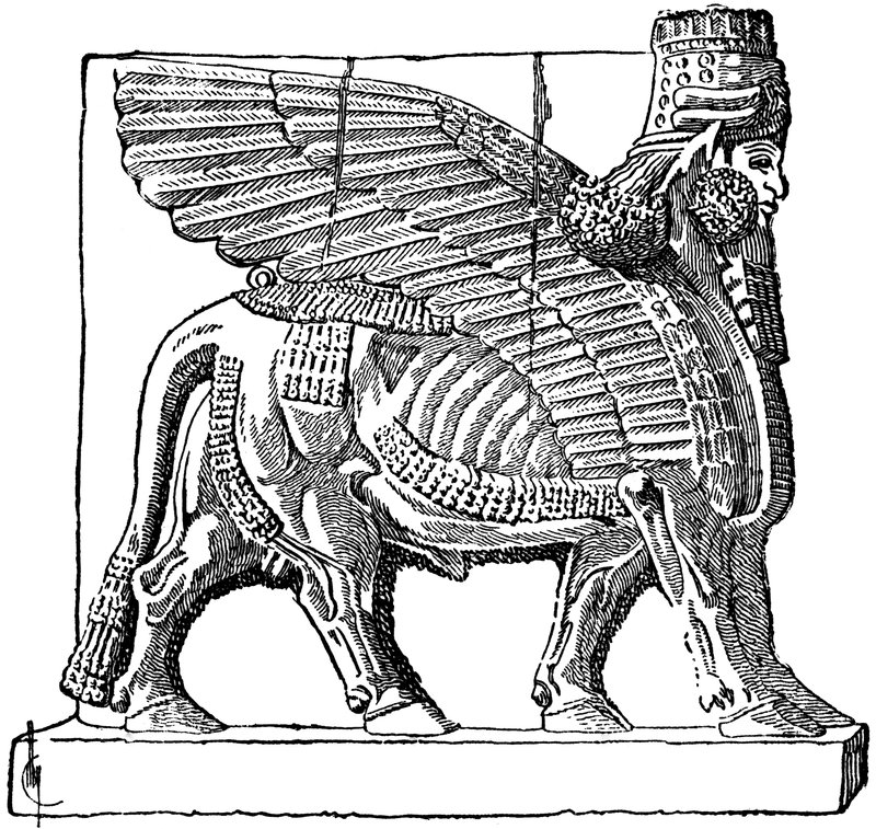 Assyrian Winged Bull Statues<span class=