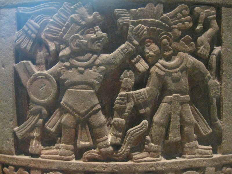 Aztec Altar With Eagle Warrior Carvings