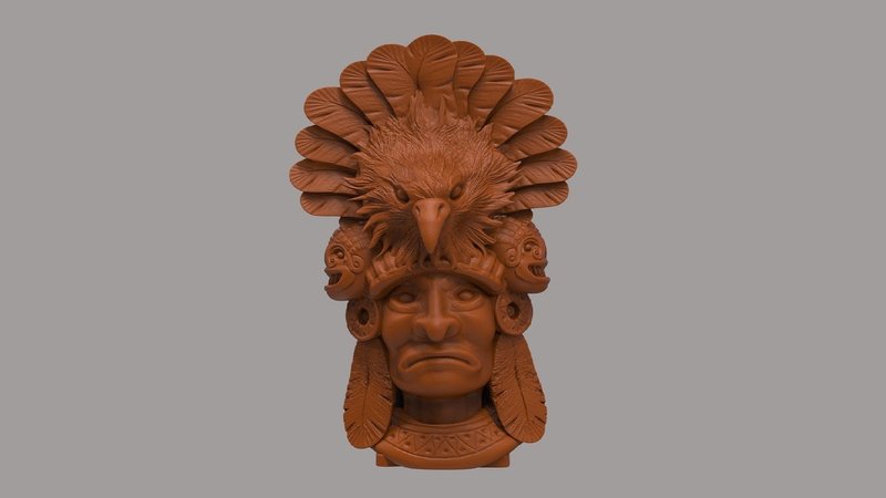 Aztec Altar With Eagle Warrior Carvings