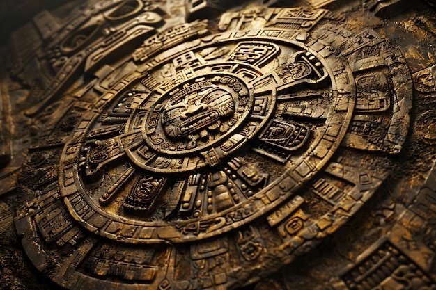 Aztec Calendar Stone Close-Up
