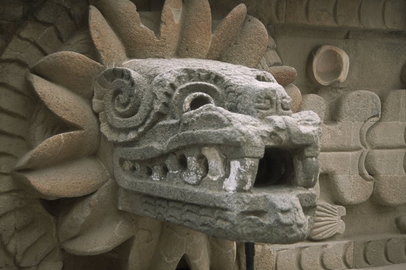 Aztec Feathered Serpent Sculpture<span class=