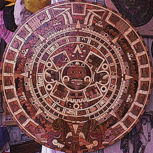 Aztec Sun Stone Carving<span class=