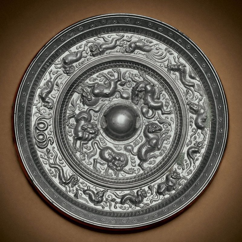 Bronze Mirror With Chinese Zodiac Engravings<span class=