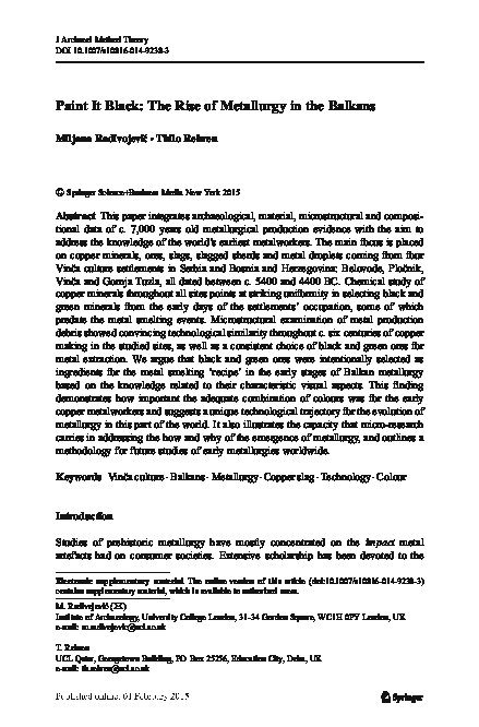 Early Metallurgy In The Balkans
