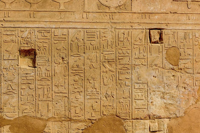 Egyptian Hieroglyphs At Karnak Temple<span class=