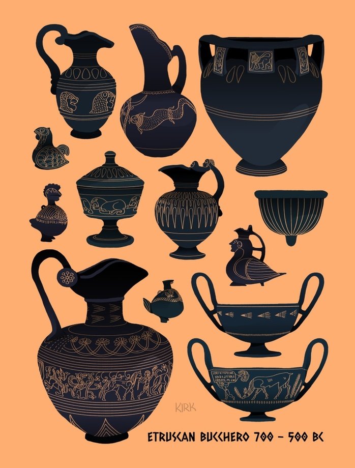 Etruscan Bucchero Black Pottery<span class=