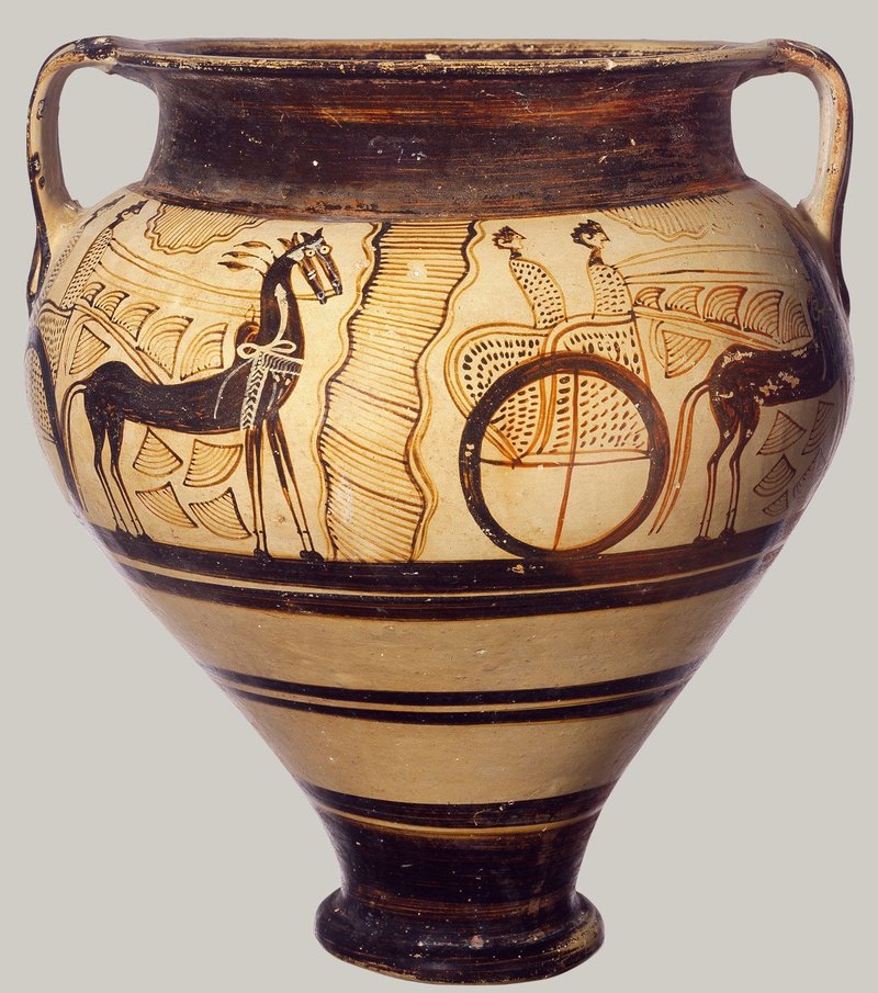 Greek Chariot Krater Pottery<span class=
