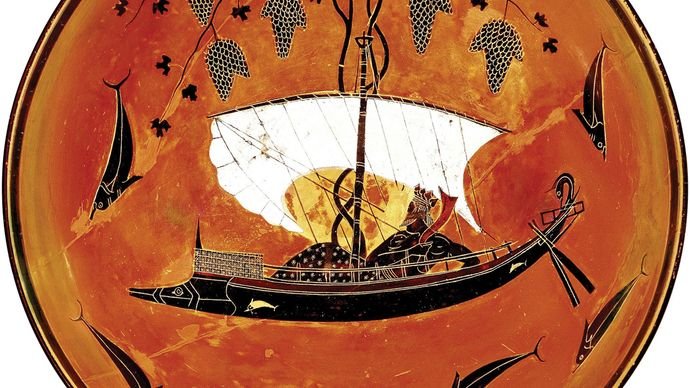 Greek Kylix Depicting Dionysus<span class=