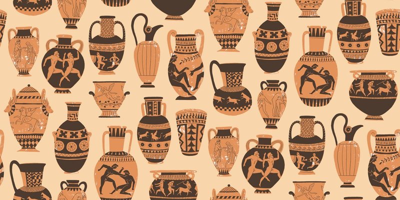 Greek Pottery With Mythological Scenes