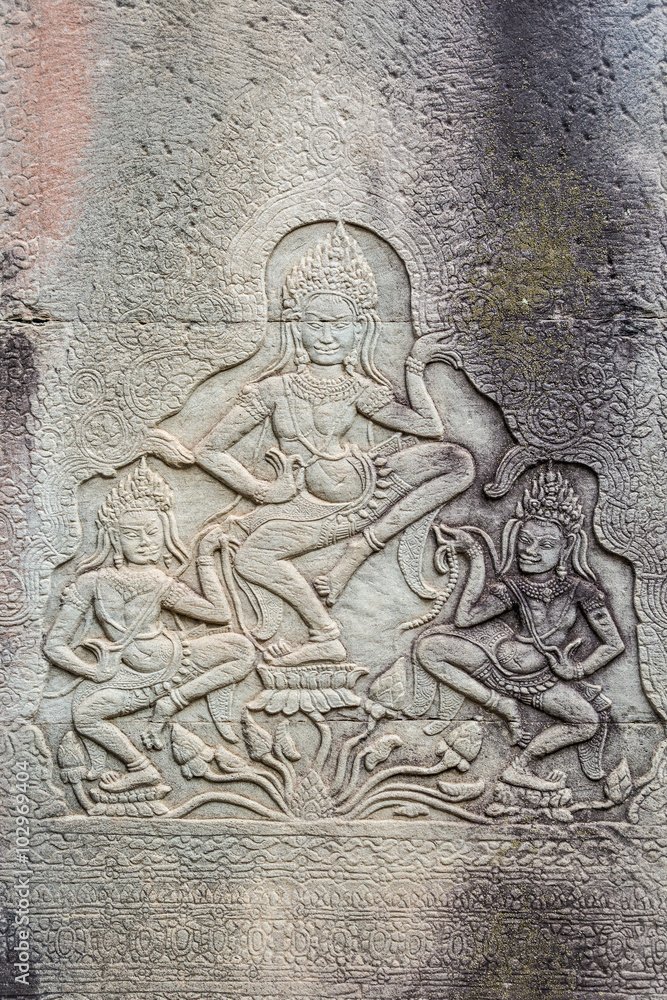 Khmer Bas-Relief Of Celestial Dancers