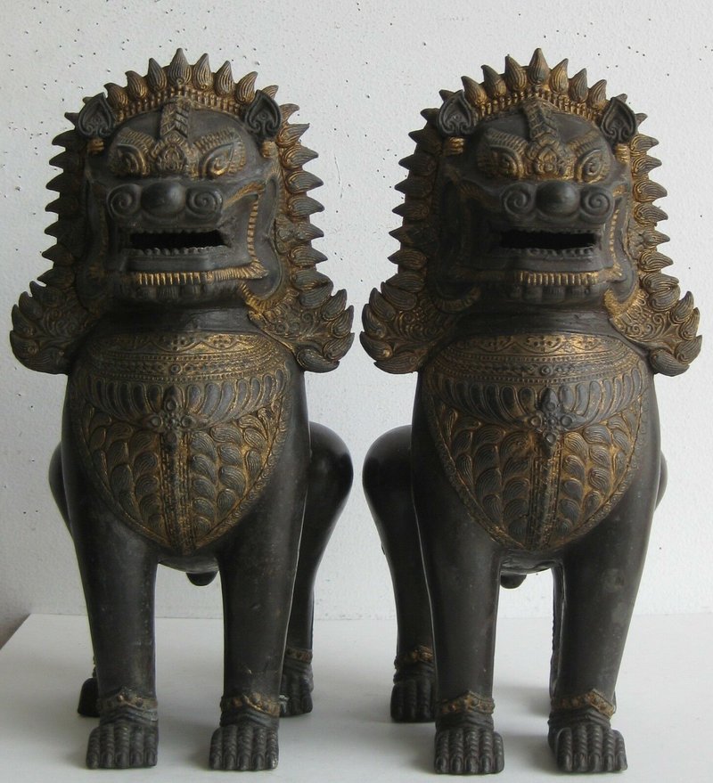 Khmer Stone Guardian Lion Statues