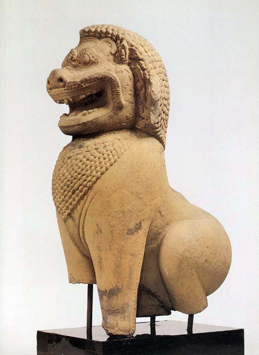 Khmer Stone Guardian Lion Statues