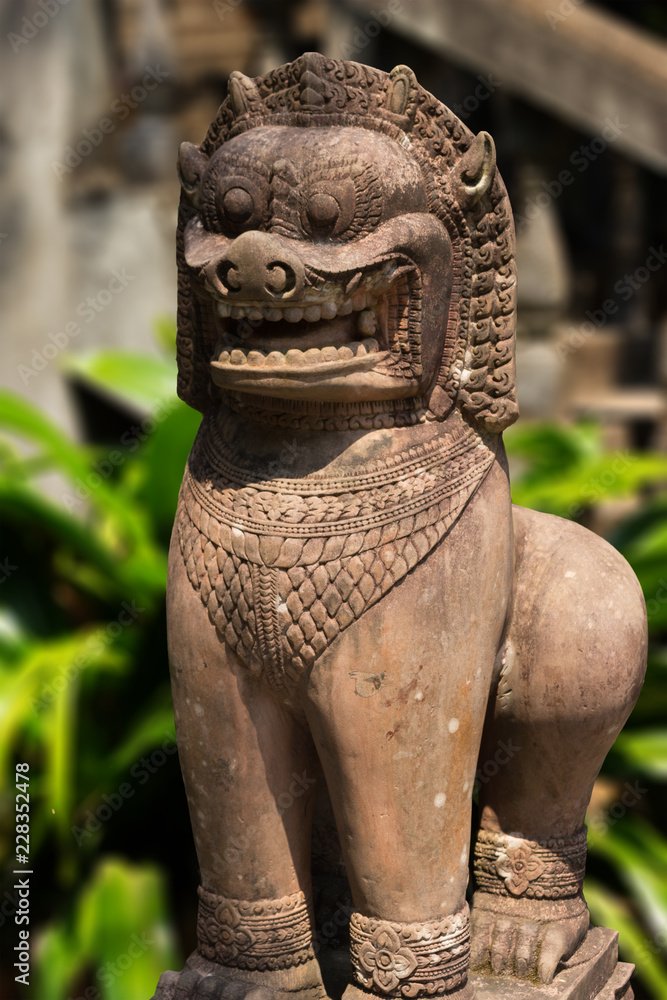 Khmer Stone Guardian Lion Statues
