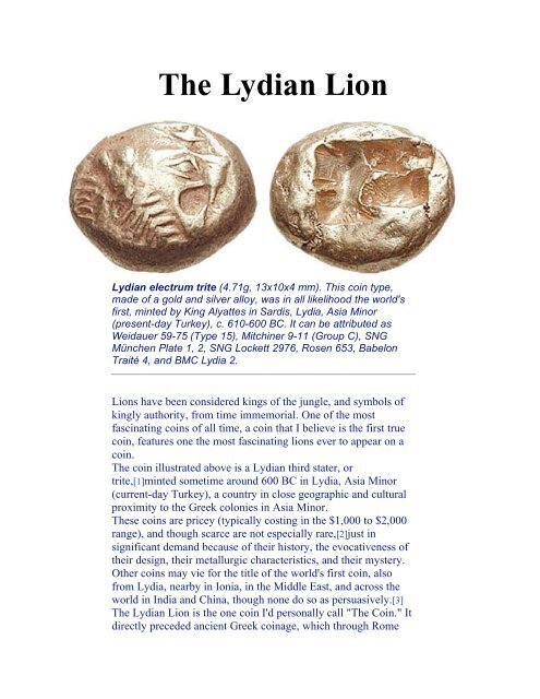 Lydian Lion Coinage<span class=