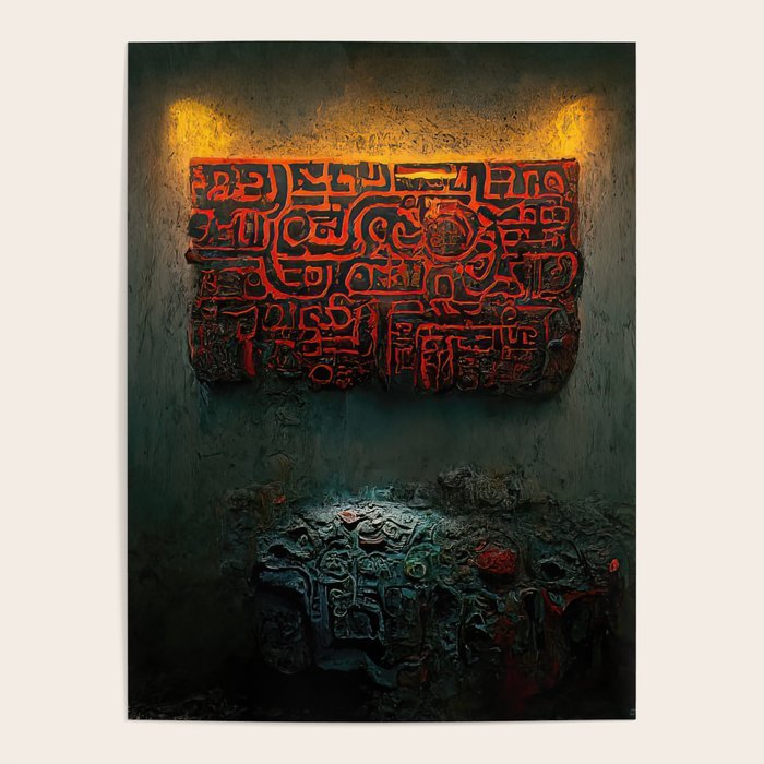 Mayan Stela With Hieroglyphs