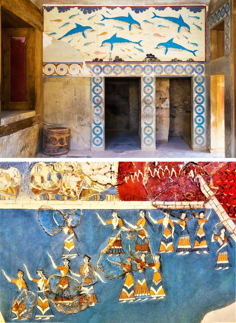 Minoan Frescoes From Knossos Palace