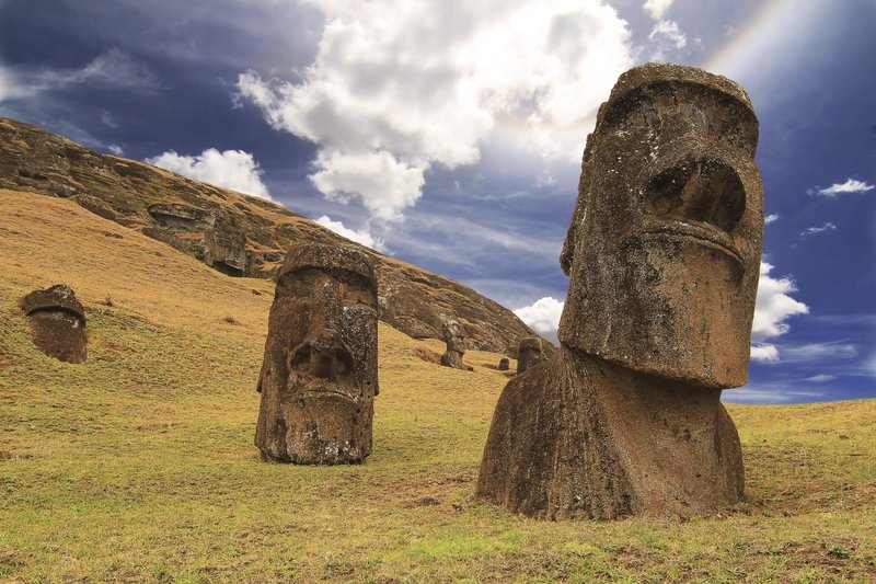 Moai Statues On Easter Island<span class=
