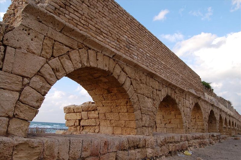 Roman Aqueduct Ruins In Caesarea