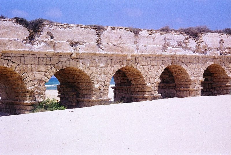 Roman Aqueduct Ruins In Caesarea