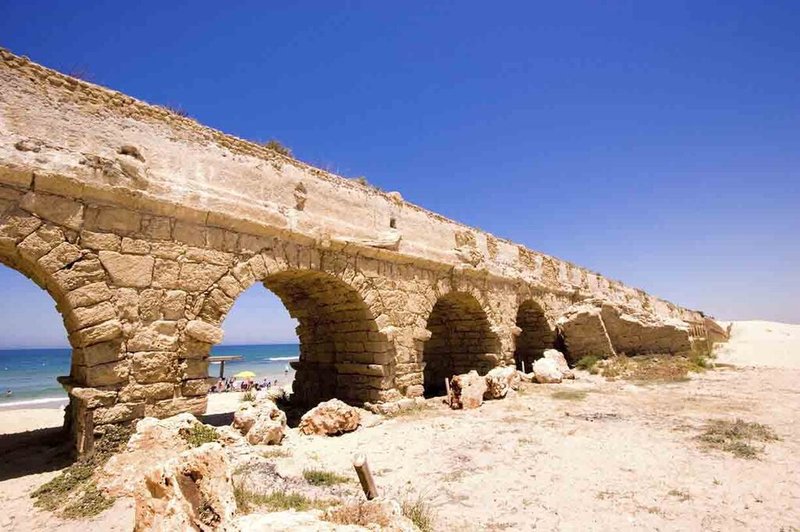Roman Aqueduct Ruins In Caesarea