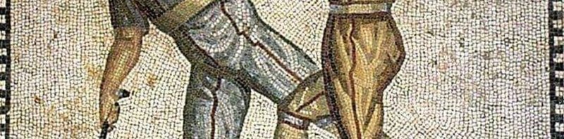 Roman Floor Mosaic Showing Gladiator Combat