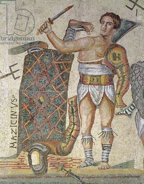 Roman Floor Mosaic Showing Gladiator Combat