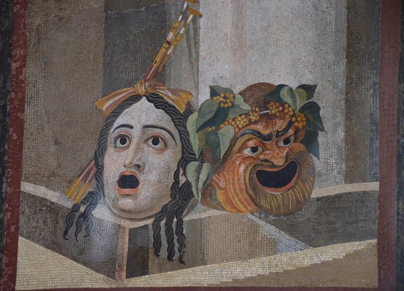 Roman Fresco Of Theatrical Masks<span class=
