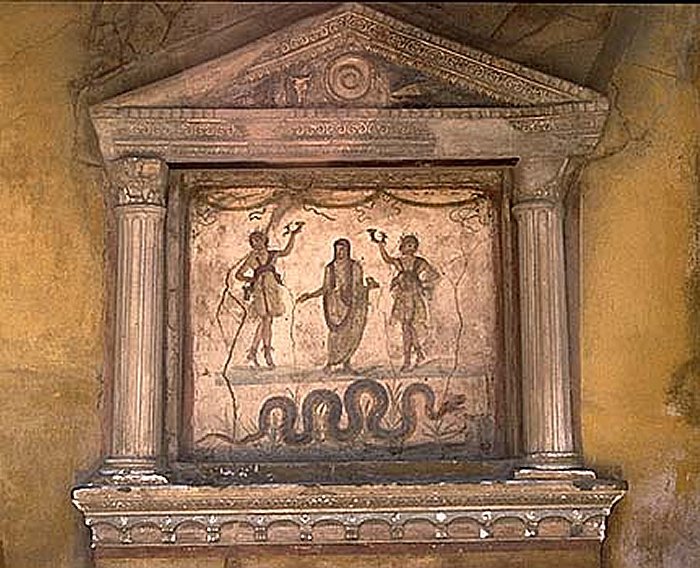 Roman Fresco Showing Household Gods (Lares)<span class=