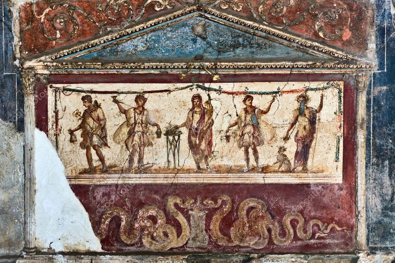 Roman Lararium Fresco In Pompeii