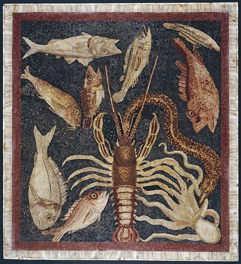 Roman Mosaic Depicting Sea Creatures