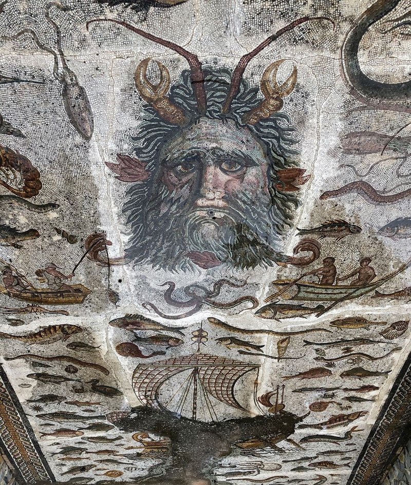 Roman Mosaic Depicting Sea Creatures