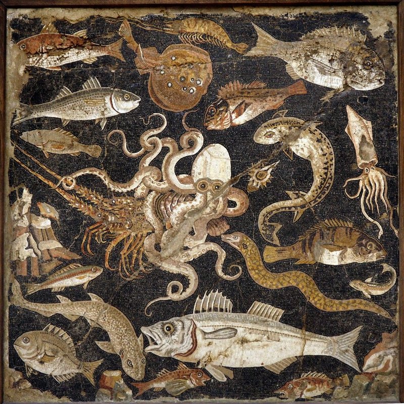 Roman Mosaic Depicting Sea Creatures