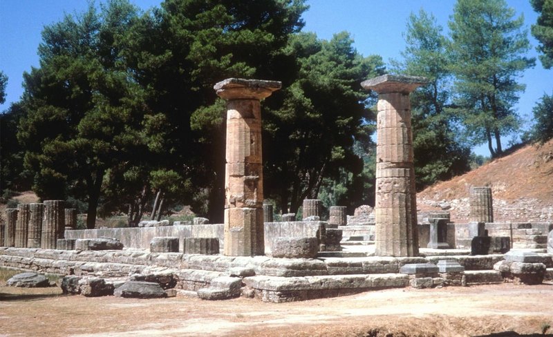 Temple Of Hera At Olympia Ruins<span class=